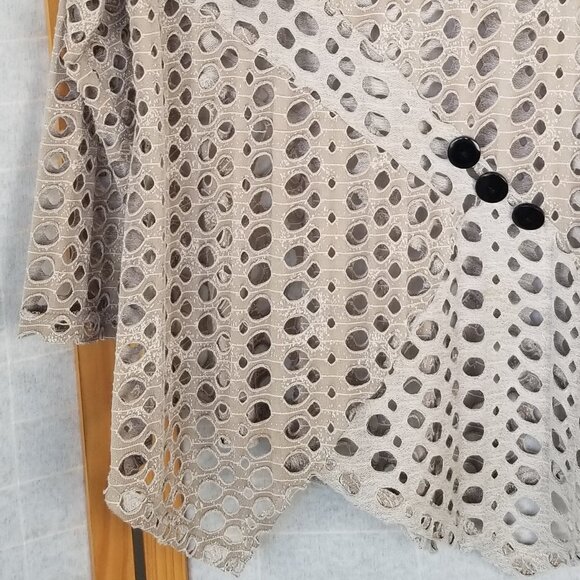 Yushi laser-cut, cowl neck, long-sleeve tunic top with asymmetric hem tan - Picture 4 of 6